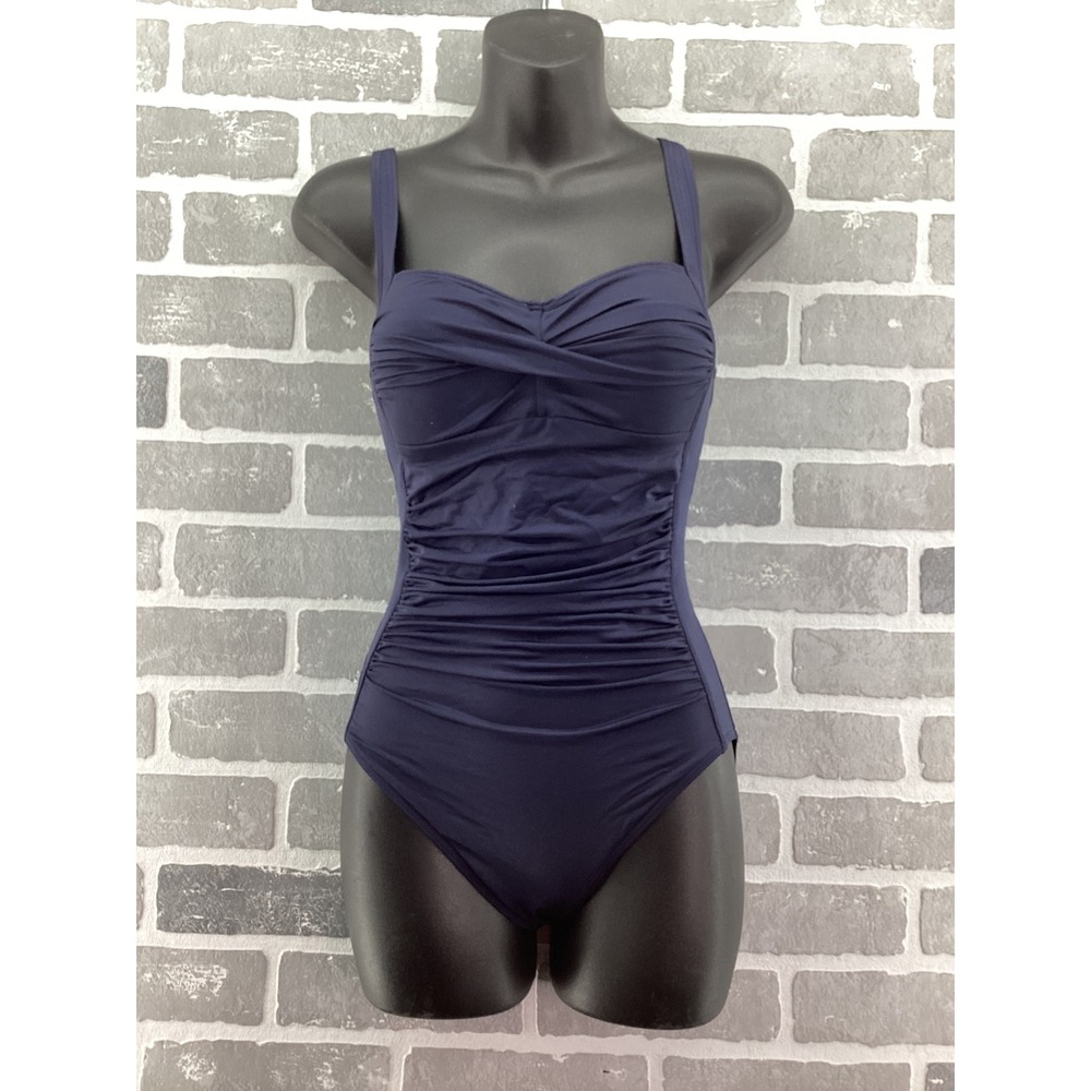 Bond-Eye Australia Ruched One Piece Swimsuit Navy Blue Multi Fit Cup US 8